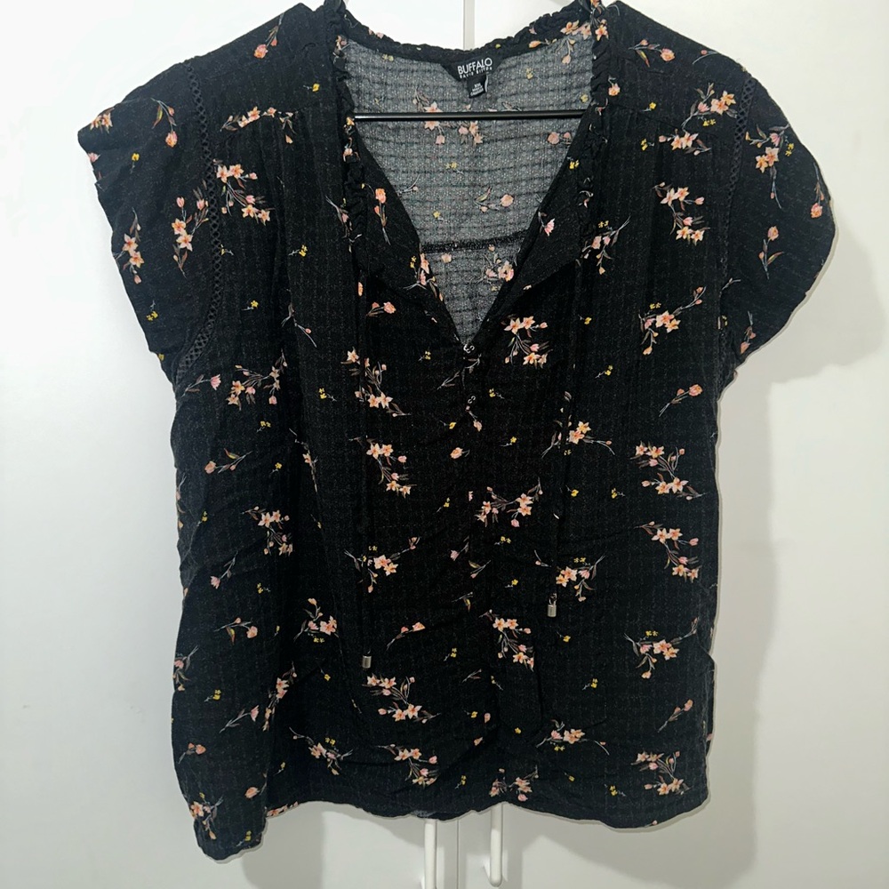 Buffalo David Bitton Black Floral Blouse